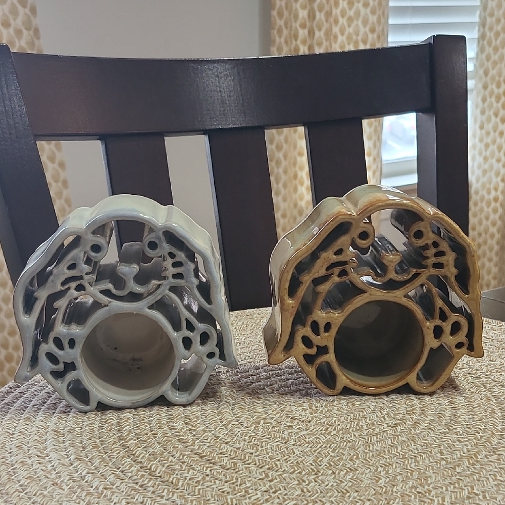 Bay Pottery Drip Glaze Bunny Voltive Candle Holders - Gray and Brown
